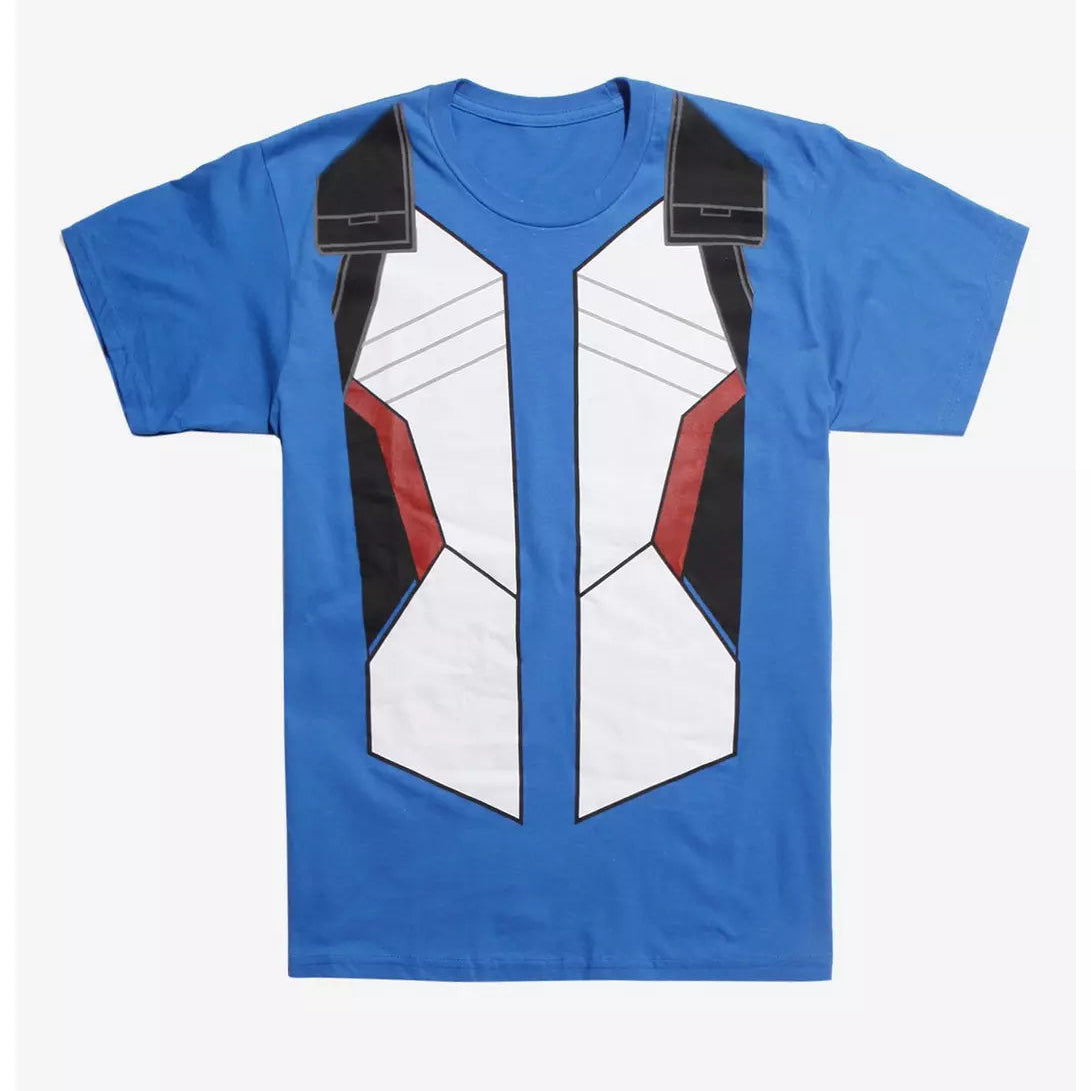 Men's Overwatch Soldier: 76 cosplay T-shirt by Bioworld featuring a graphic print of Soldier: 76 from Overwatch.