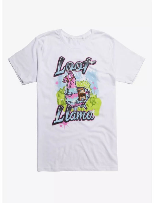 Men's White Fortnite Loot Llama Graffiti T-Shirt Tee