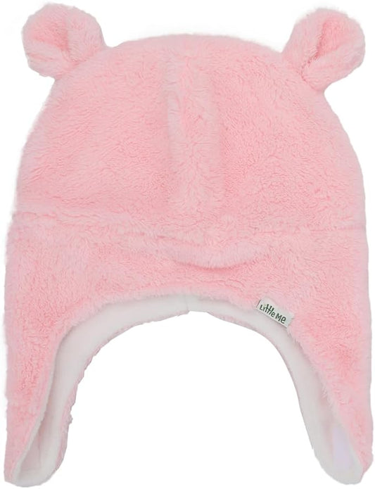 Little Me Pink Sherpa Lined Infant Pilot Cap and Mittens Set