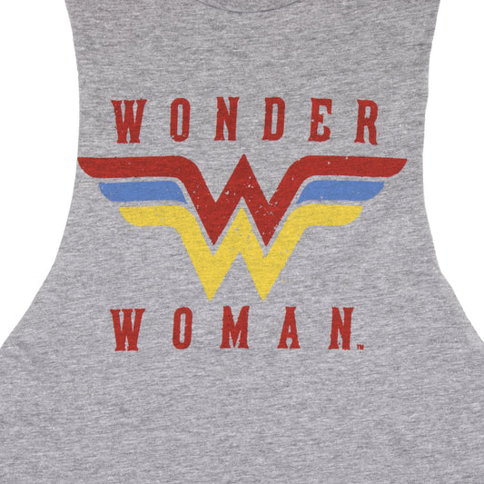 Women's Wonder Woman Logo Crew Neck Sleeveless Athletic Heather Tank Top