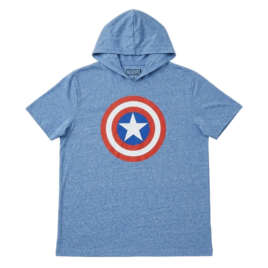 Men's Blue Marvel Comics Captain America Shield Logo Hooded T-Shirt