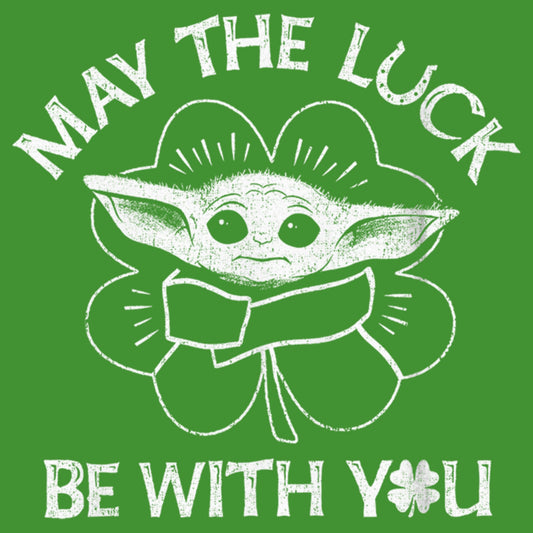 Men's Star Wars: The Mandalorian St. Patrick's Day Grogu May the Luck be with You Distressed Graphic Tee T-Shirt