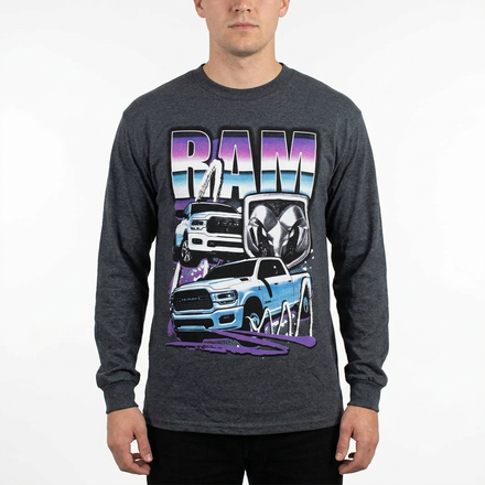 Men's Charcoal Heather Ram Truck Long Sleeve Tee T-Shirt