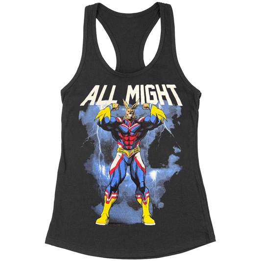 Charcoal Heather All Might My Hero Academia tank top for women and juniors, featuring All Might graphic design from Rex Distributor, Inc.