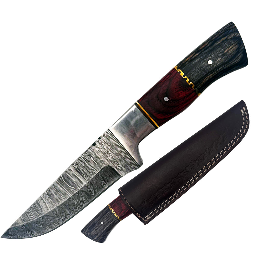 BC-835-DB 9" Black & Red Bone Collector Damascus Blade Hunting Knife with Leather Sheath