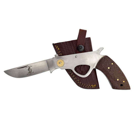 BC 868-RW 6" Bone Collector Rosewood Gun-Handle Folding Knife with Leather Sheath