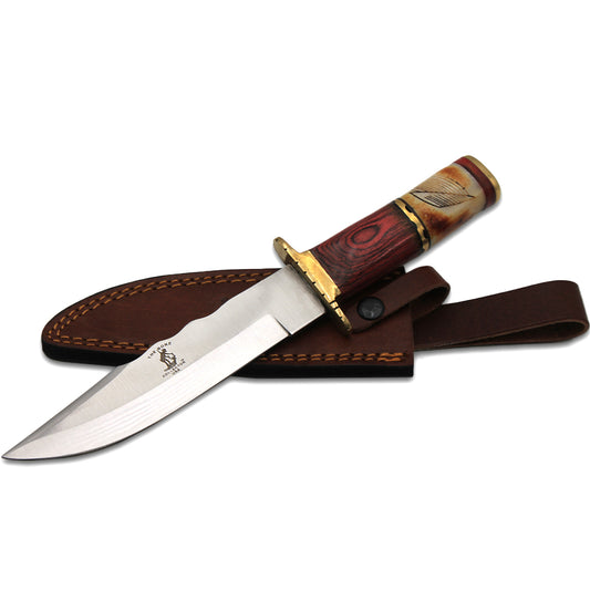 BC 890 12.25" Bone Collector Bone & Spanish Wood Handle Hunting Knife with Leather Sheath