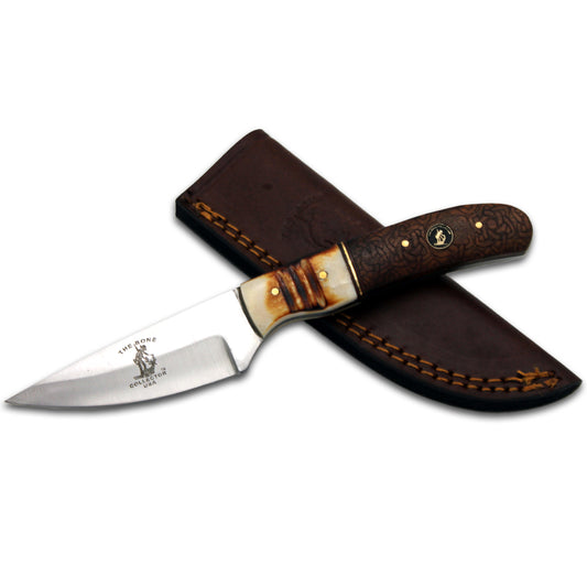 BC 895-D 8.25" Bone Collector Burn Bone & Rosewood Handle Hunting Knife with Leather Sheath - Rex Distributor, Inc. Wholesale Licensed Products and T-shirts, Sporting goods,