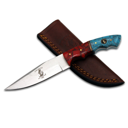 BC 896-A 8" Bone Collector Red & Turquoise Resin Handle Hunting Knife with Leather Sheath