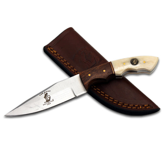 BC 896-C 8" Bone Collector Bovine Bone & Rosewood Handle Hunting Knife with Leather Sheath