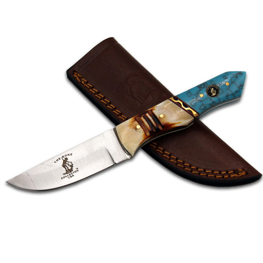 BC 897-A 8" Bone Collector Burn Bone & Turquoise Resin Handle Hunting Knife with Leather Sheath - Rex Distributor, Inc. Wholesale Licensed Products and T-shirts, Sporting goods,