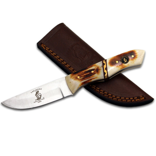 BC 897-B 8" Bone Collector Burn Bone Handle Hunting Knife with Leather Sheath - Rex Distributor, Inc. Wholesale Licensed Products and T-shirts, Sporting goods,