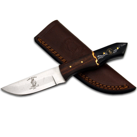 Bone Collector BC 897-C 8-inch hunting knife with rosewood and resin handle, leather sheath, from The Bone Collector Knives collection.