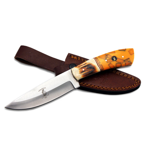 BC 898-B 10" Bone Collector Burn Bovine & Yellow Resin Handle Hunting Knife with Leather Sheath - Rex Distributor, Inc. Wholesale Licensed Products and T-shirts, Sporting goods,