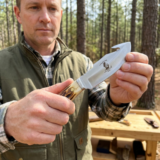 BC 804 7.5" Bone Collector Gut Hook Blade Skinning Hunting Knife with Leather Sheath