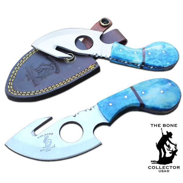 BC 794-BLBN 7" Bone Collector Blue Bone Handle Skinning Knife with Gut Hook