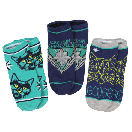Captain Marvel Adult Goose The Cat Kree Colors 3 Pack Mix and Match No Show Ankle Socks