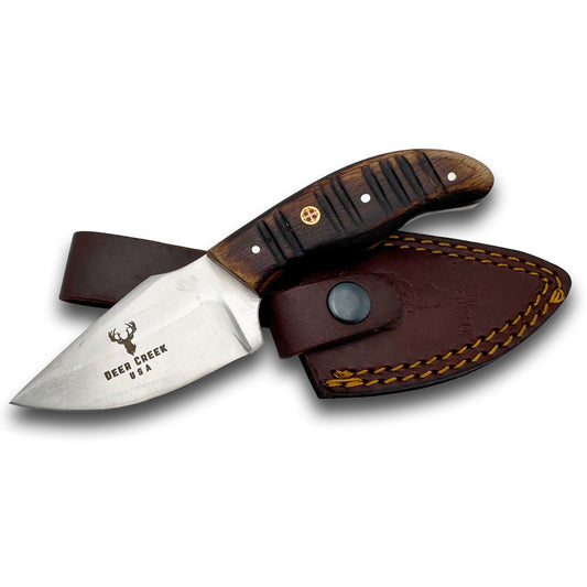 DC 003 7" Deer Creek Pakkawood Short Skinner Hunting Knife with Leather Sheath