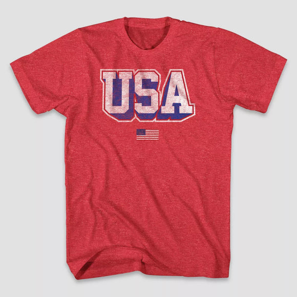 Men's USA Mini Flag Short Sleeve Graphic Heathered Red T-Shirt