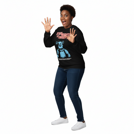 Women Junior's Five Nights At Freddy's Jumbo Print Graphic Sweater