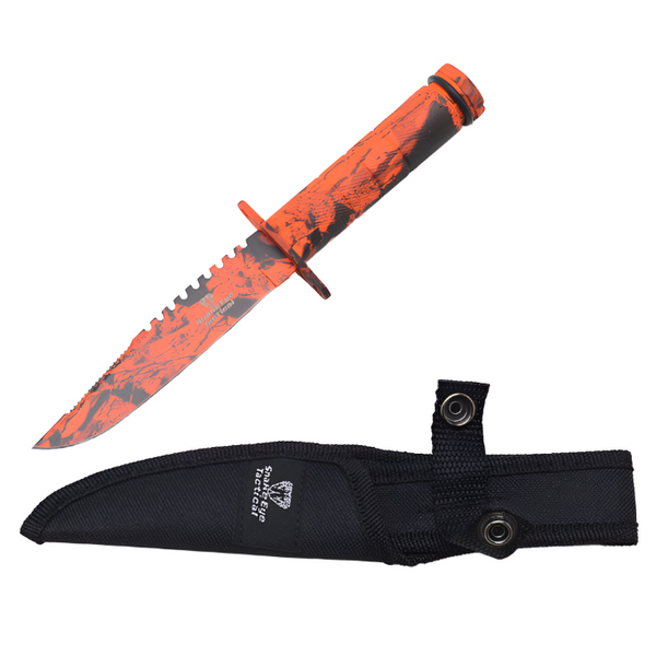 HK 690-RC 8.5" Orange Real Tree Camo Saw Back Survival Knife with Sheath