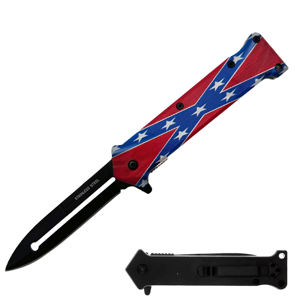 Rex Distributor KN 1959 4.5-inch assist-open folding tactical knife with flag handle and spring-assisted mechanism.