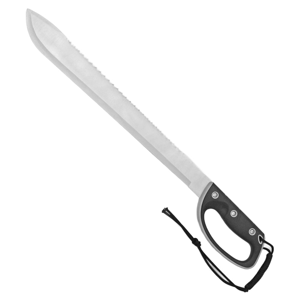 KN 1214 24" Sawback Serrated Fixed Blade Machete Black Rubber Handle with Sheath