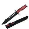 KN 1298-W 13" Red Woodgrain Design Handle Saw Back Combat Knife with Sheath