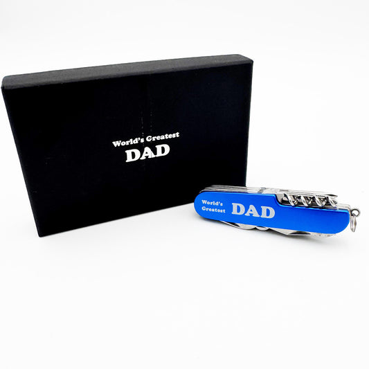 Rex Distributor Inc. KN 1825-BL 13-function multi-purpose folding knife with gift box, ideal for Father's Day.