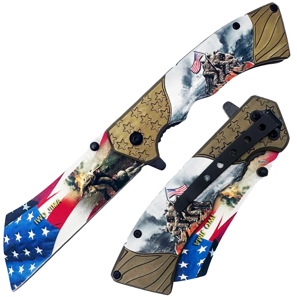 Rex Distributor, Inc. KN 1903-IJ 4.5-inch Battle of Iwo Jima tactical folding knife with assist-open mechanism and belt clip