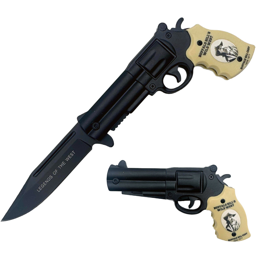 KN 1937-BB 5" Buffalo Bill Revolver Assist-Open Folding Knife with Belt Clip