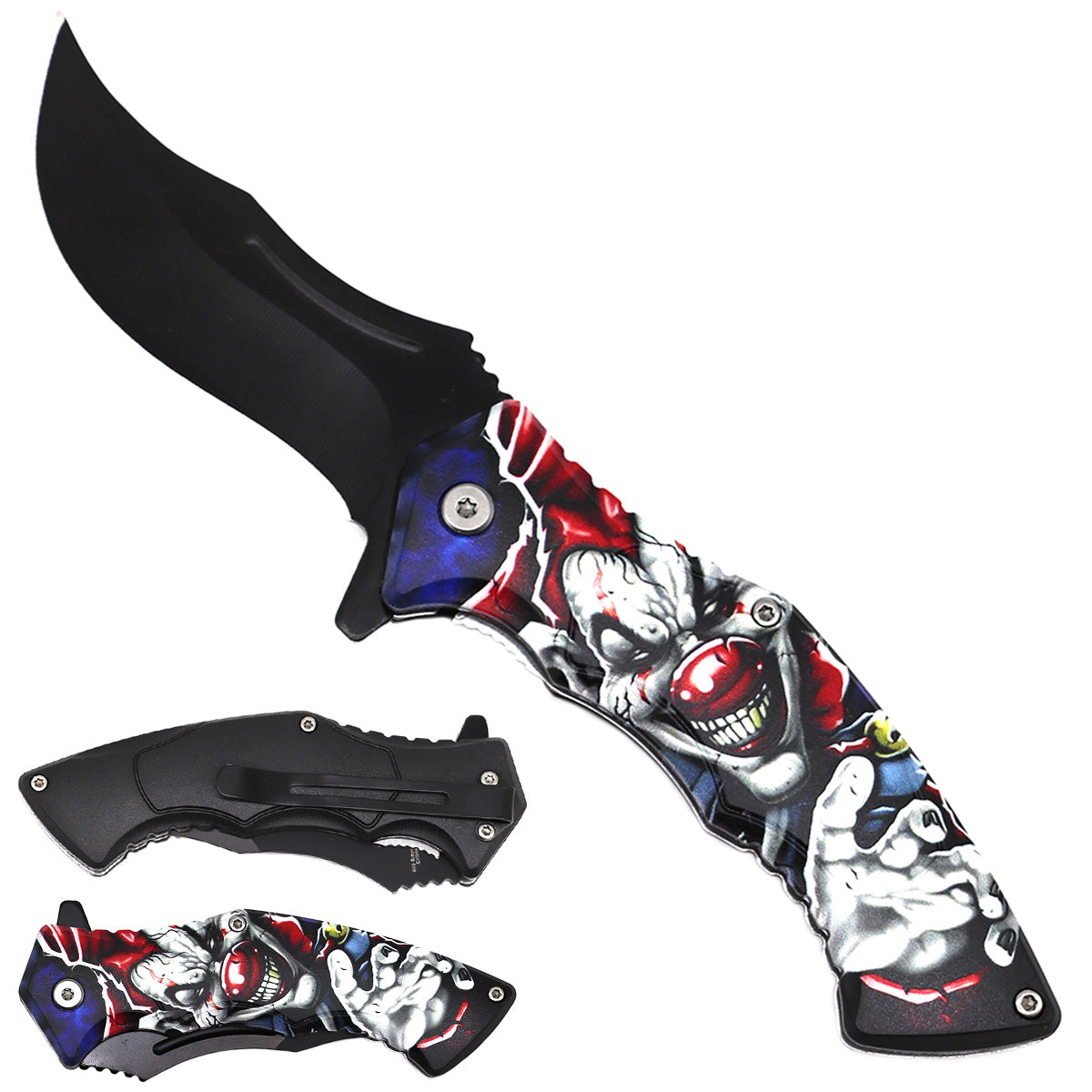Rex Distributor KS 1340-SK2 4.5-inch Clown Smile Trailing Point Blade tactical knife with assist-open mechanism.