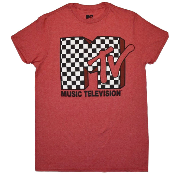 Men's Red Heather MTV Checkered Logo Tee T-Shirt
