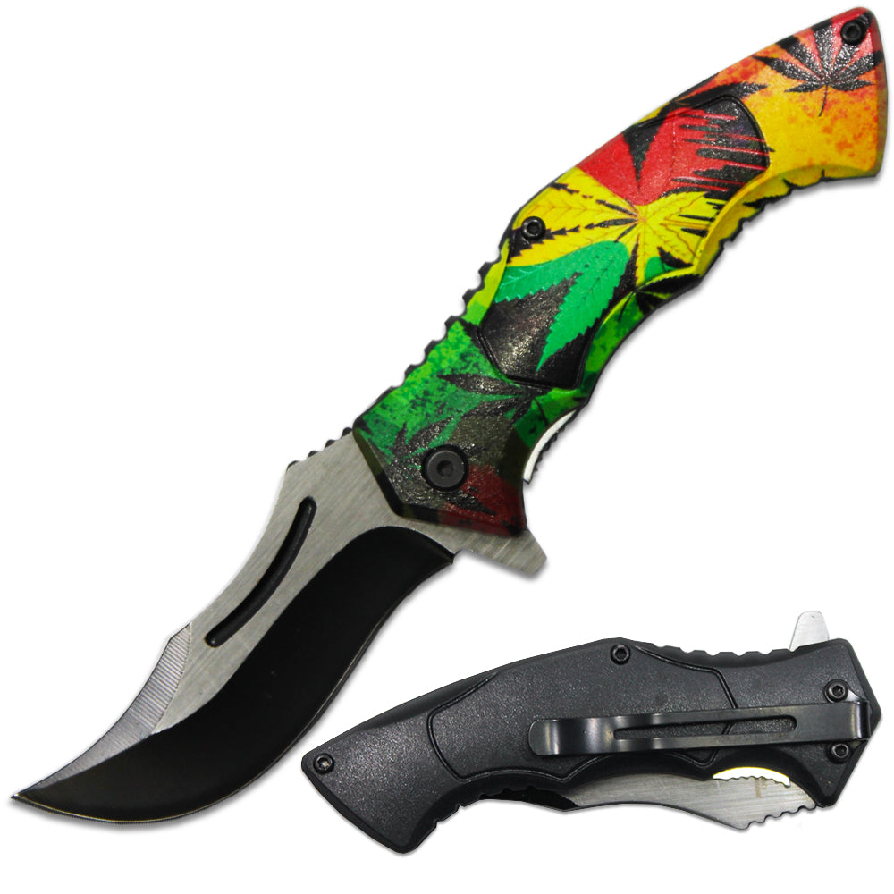 Rex Distributor PK 6080-M4 4.5-inch cannabis handle assist-open tactical folding knife with belt clip on blade