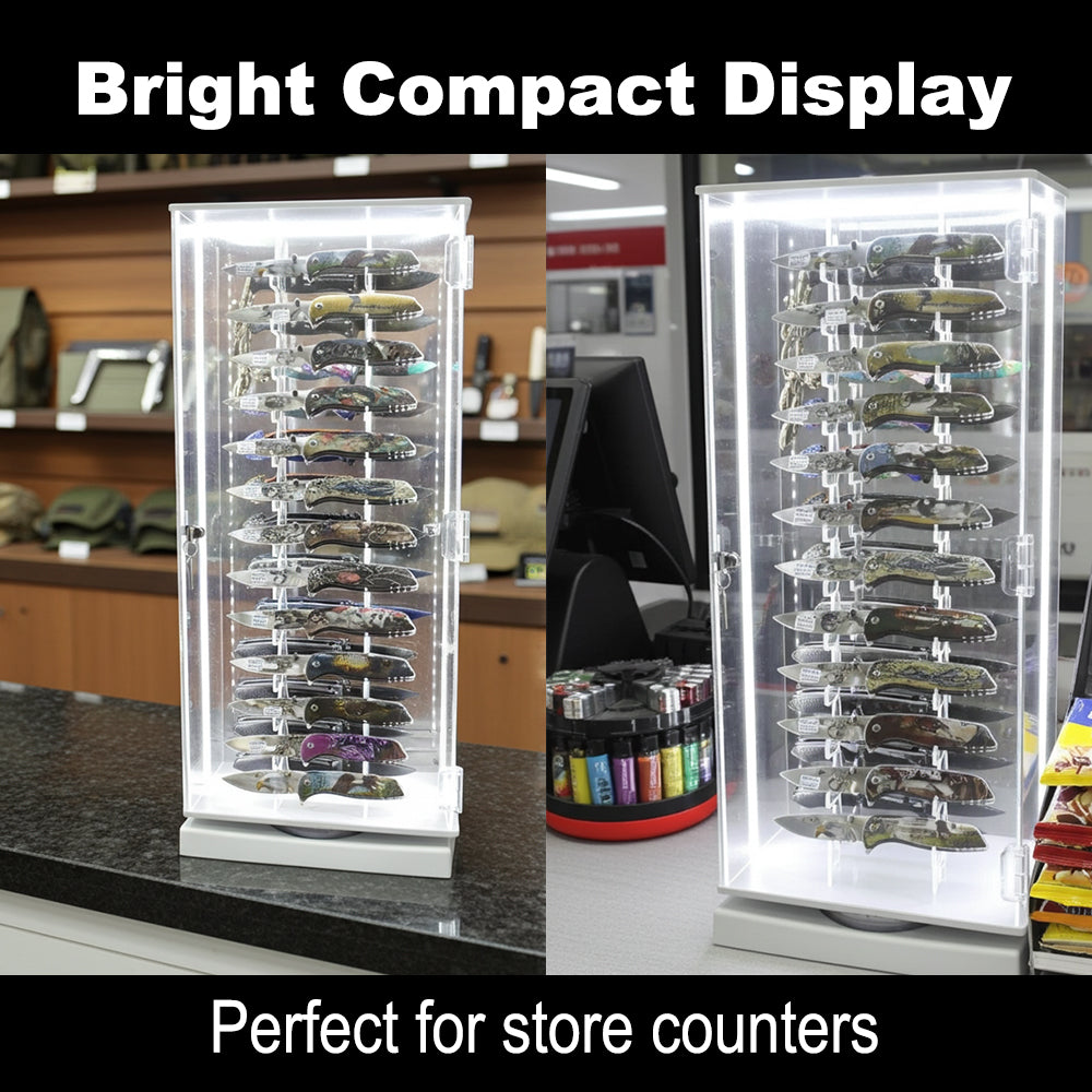 PKG DEAL #127 L.E.D. Light Revolving Showcase & 24 Pocket Knives | Free Shipping