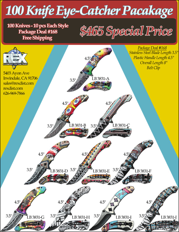 PKG DEAL #168 100 PCS Eye Catcher Folding Knives Package Deal - Free Shipping