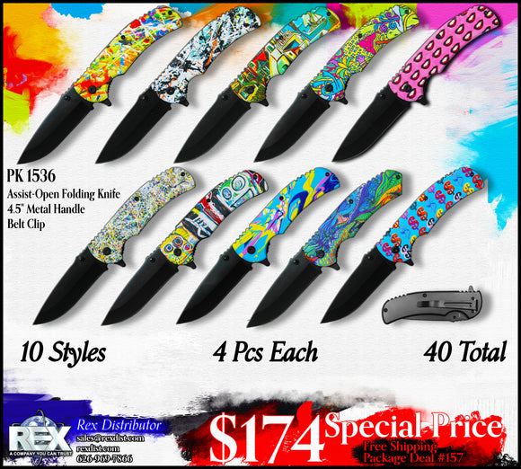 Package Deal #157- 40 PCS Art Handle Assist-Open Folding Knife Special  | FREE SHIPPING