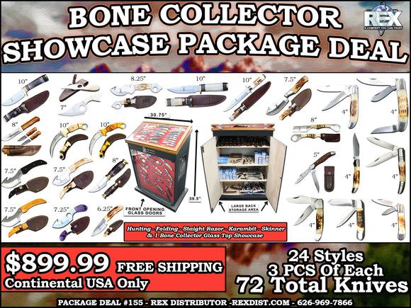 PKG DEAL #155 - Bone Collector Showcase & 72 Knives Package Deal - Free Shipping