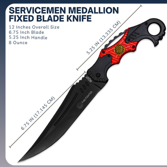 RT 1492-FF 12" Fire Department Servicemen Medallion Fixed Blade Knife with Sheath