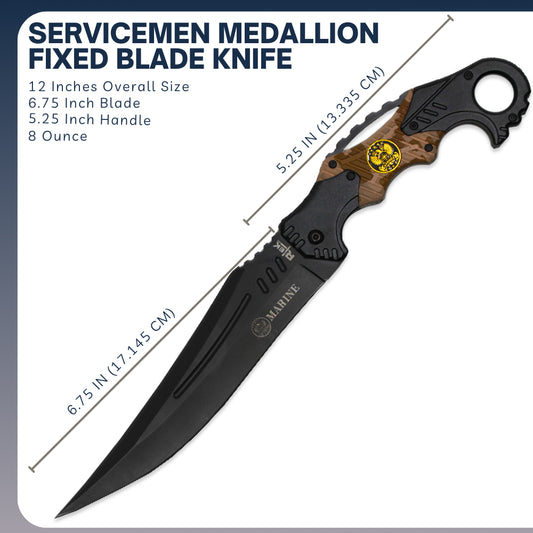 RT 1492-MA 12" Marine Servicemen Medallion Fixed Blade Knife with Sheath