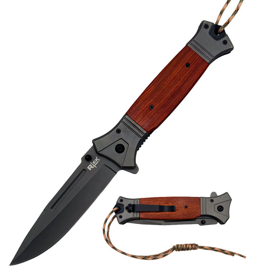 RT 2856-WD 6" Jumbo Spanish Wood Handle Assist Open Folding Knife with Paracord
