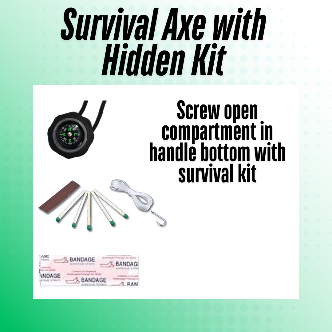 RT 7177-110S 11" RTEK Silver Survival Axe with Sheath & Survival Kit