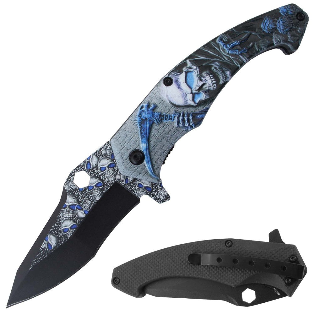 RT 7382-BL 4.5" Blue Grim Reaper 3D Handle Assist-Open Folding Knife with Belt Clip