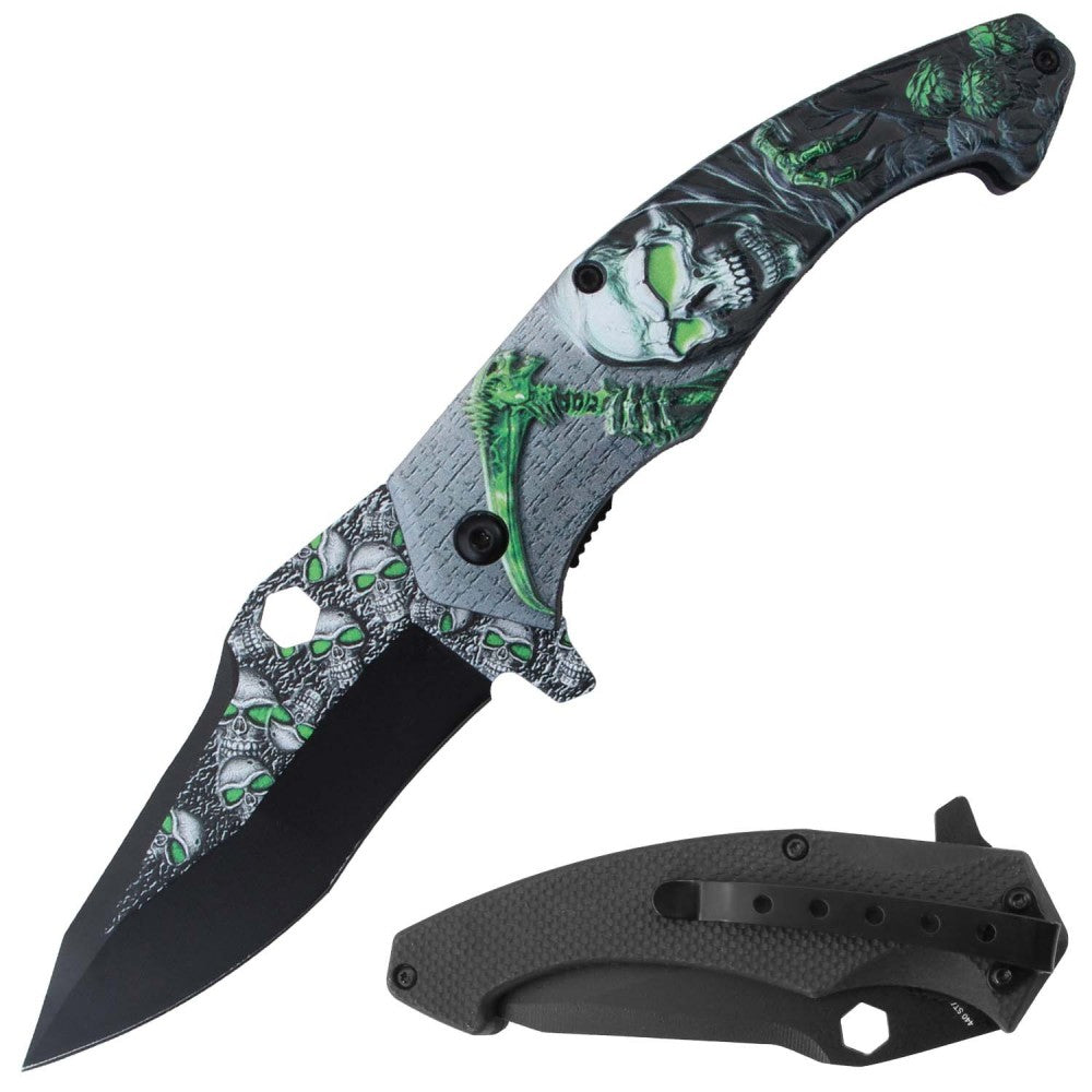 RT 7382-GN 4.5" Green Grim Reaper 3D Handle Assist-Open Folding Knife with Belt Clip