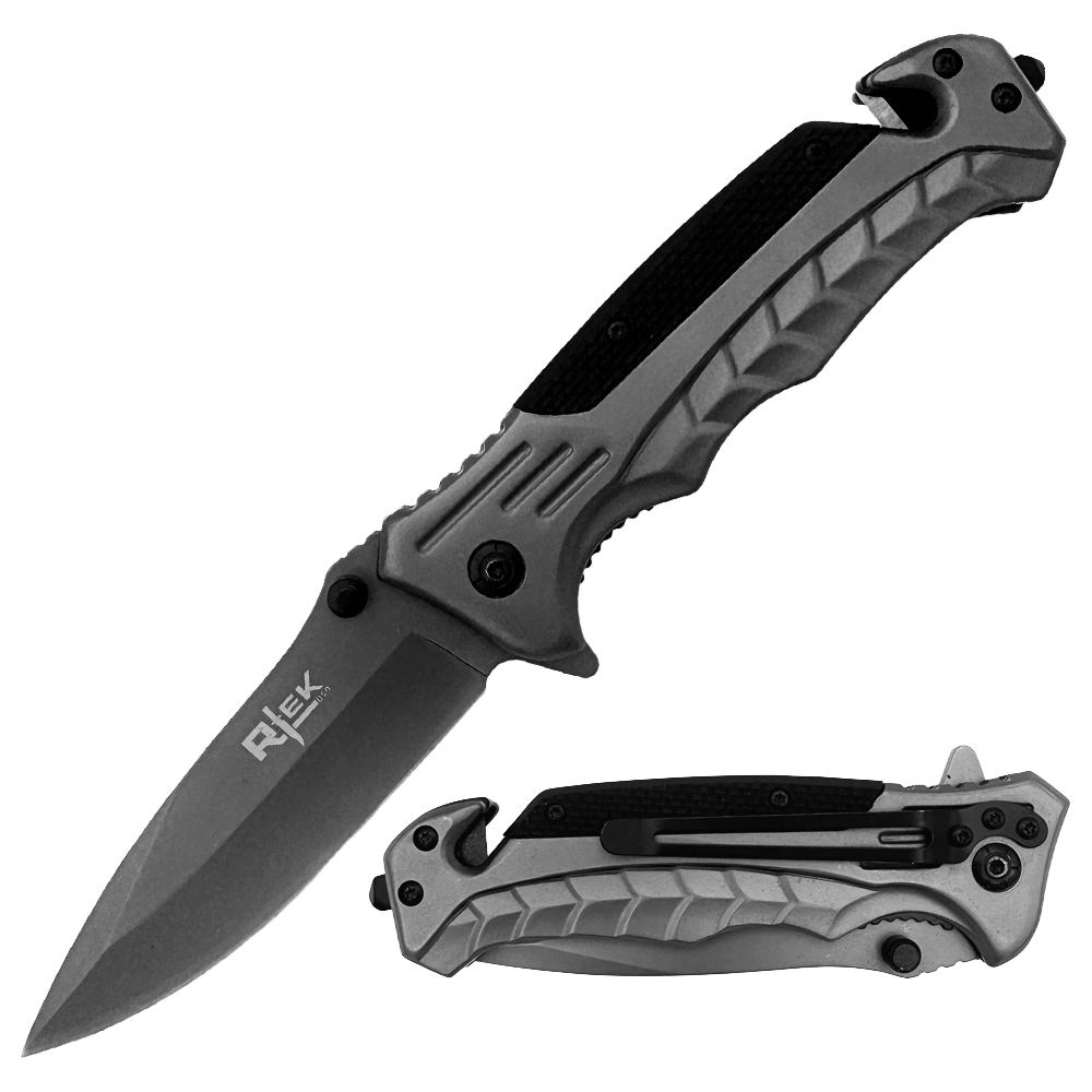 RT 2015-BK 5" Rtek Black G-10 Handle Assist-Open Rescue Folding Knife with Glass Breaker, Belt Cutter, Belt Clip