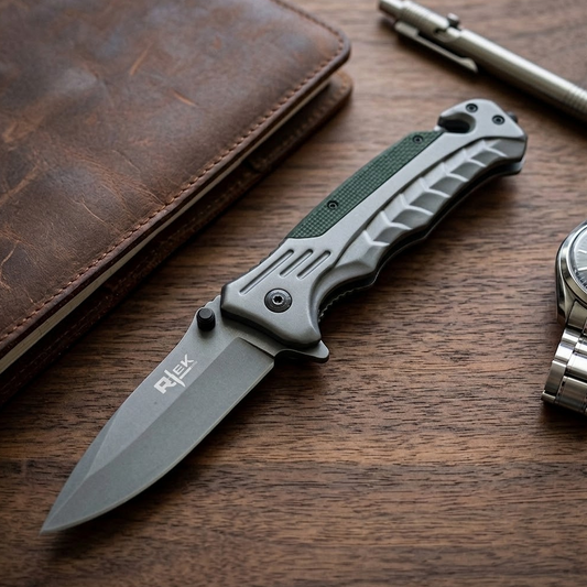 RT 2015-GN 5" Rtek Green G-10 Handle Assist-Open Rescue Folding Knife with Glass Breaker, Belt Cutter, Belt Clip