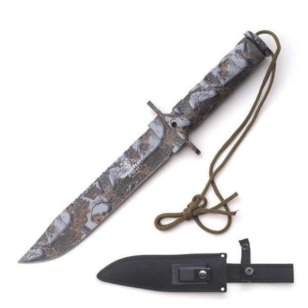 SE 024-GY 13.5" Tactical Outdoor Grey Tree Camo Survival Knife With Sheath, Kit & Sharpening stone