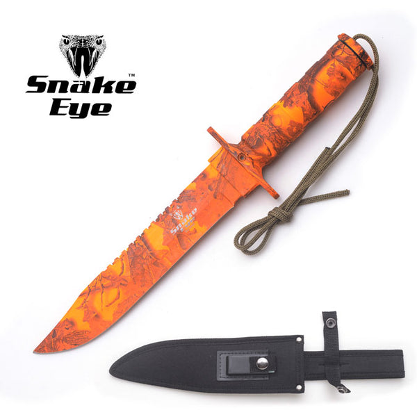 SE 024-OC 13.5" Tactical Outdoor Orange Tree Camo Survival Knife With Sheath, Kit & Sharpening stone
