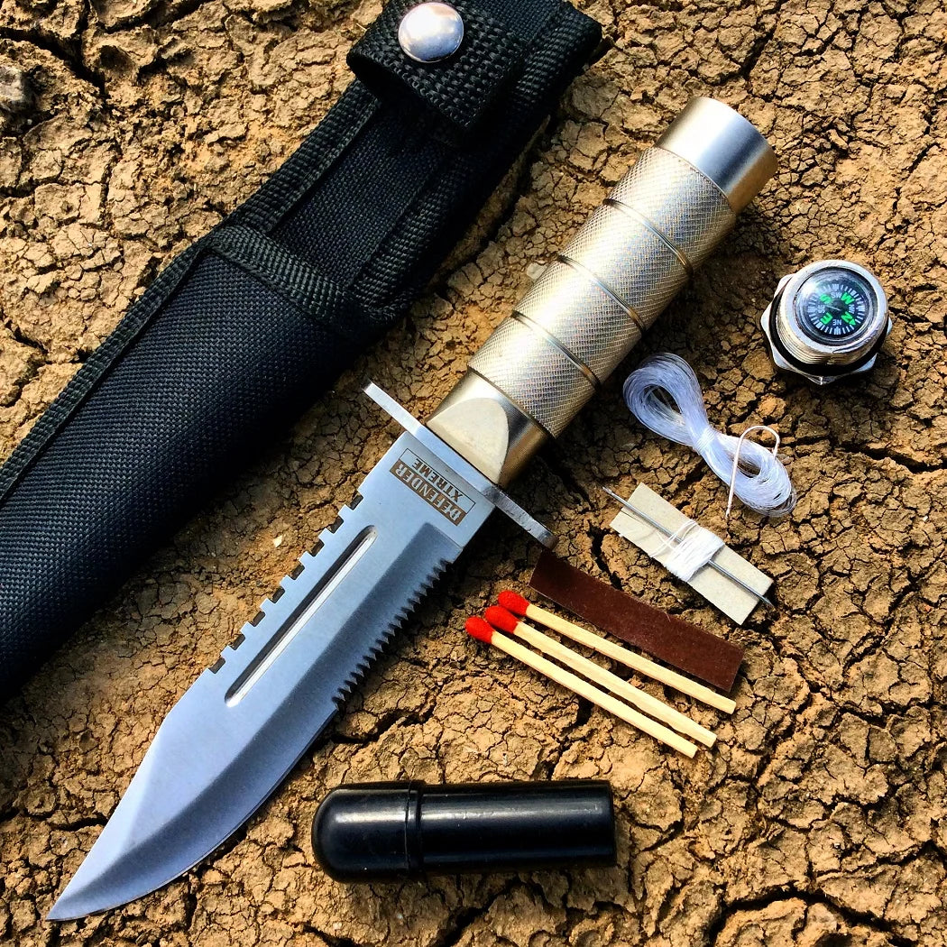SH 9089-SL 8.5" Heavy Duty Silver Mini Survival Knife with Sheath