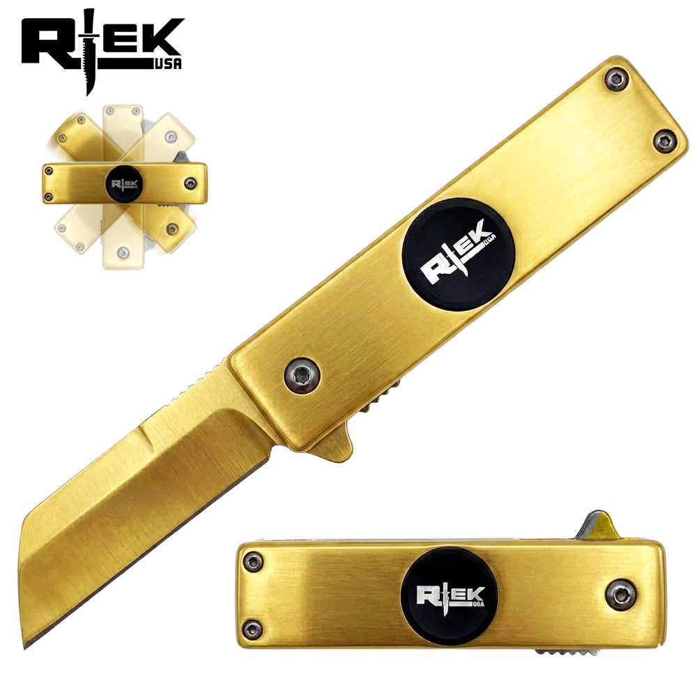 SPK 6841-GD 3.5" Rtek Gold Spinner Tanto Folding Knife Fidget Mult-Tool